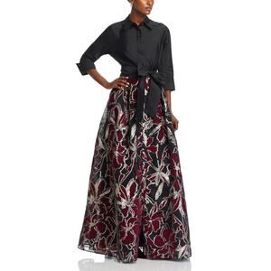 Teri Jon Metallic Taffeta Floral Dress Gown - Size 4 - NWT